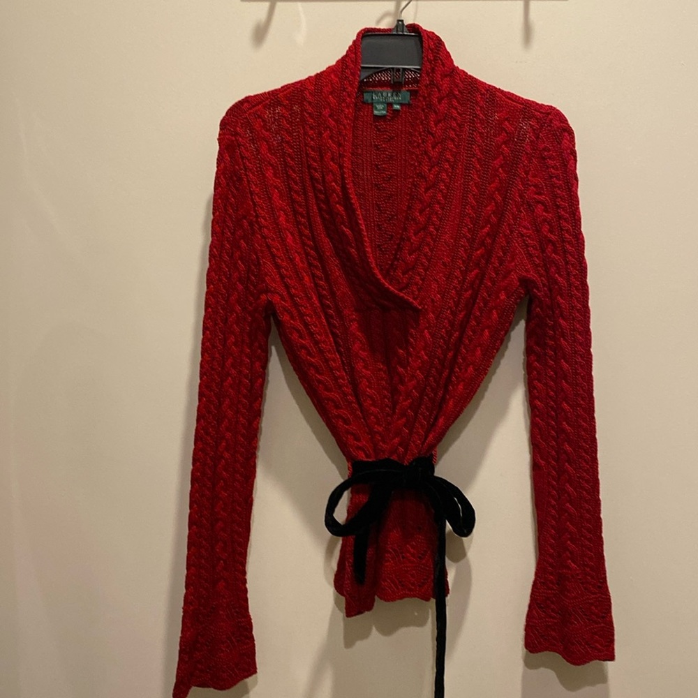 Ralph Lauren Shawl collar sweater with velvet belt - Petite Medium